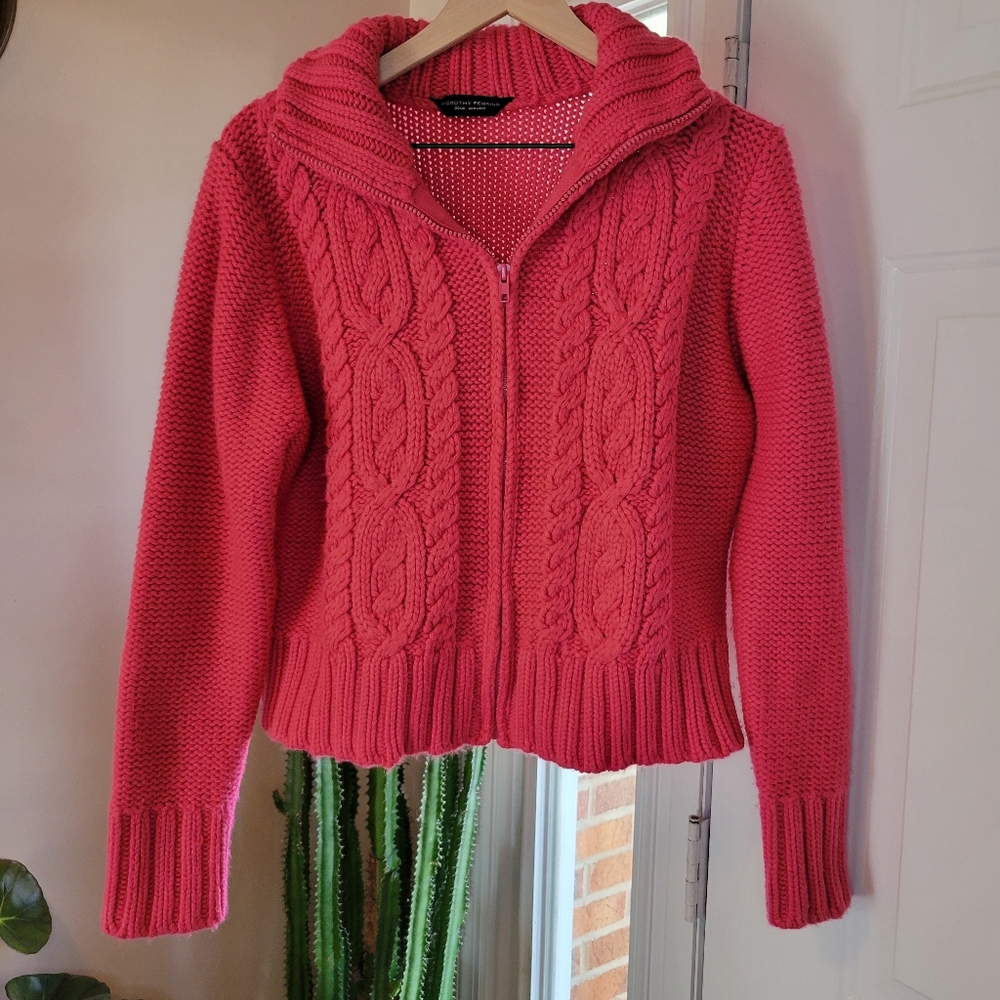 Dorothy Perkins Rich Pink Zip Up Collared Neck Sweater, Side Medium‎ Womens